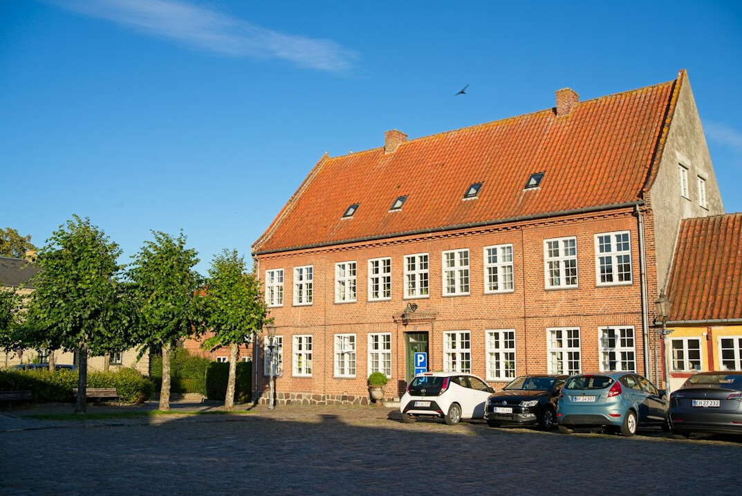 Quiet town square with old buildings in Aarhus, Denmark