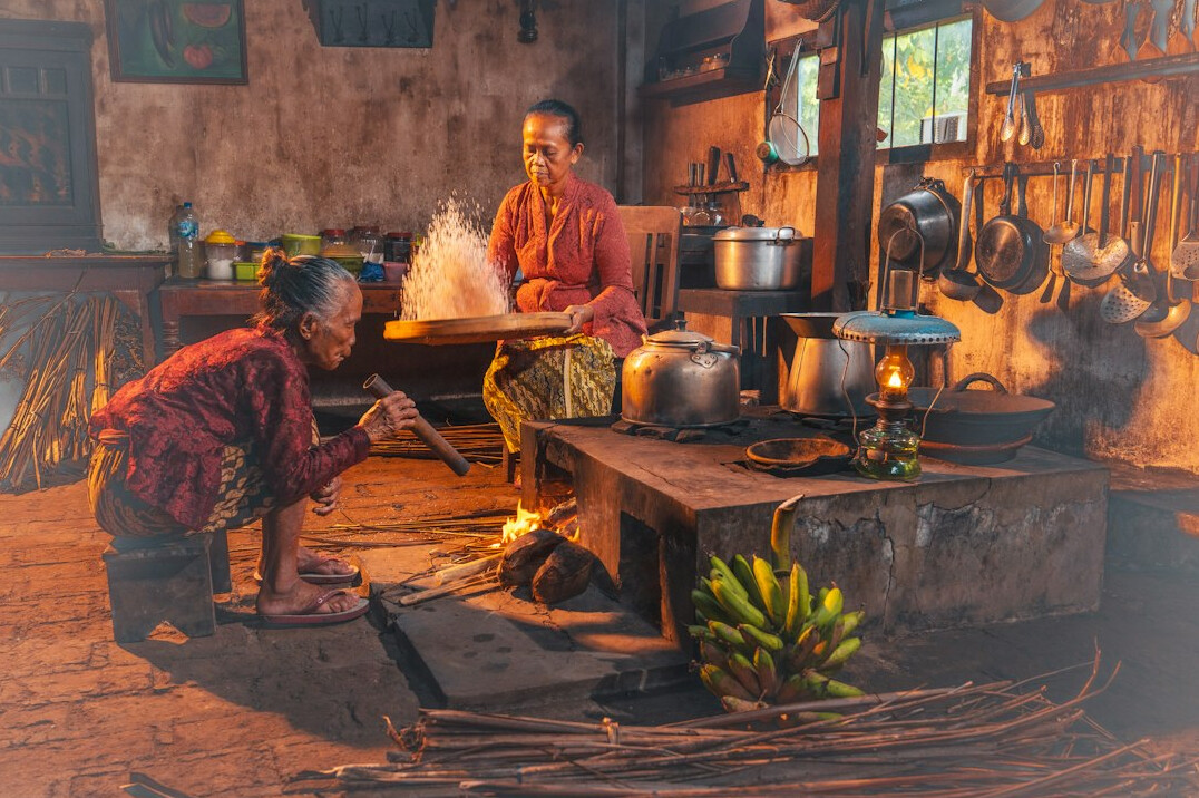 elderly woman in historical setting